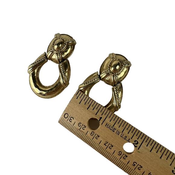 Vintage Givenchy Gold Plated Logo Door Knockers Clip-on Earrings Dangle Signed - Picture 5 of 8